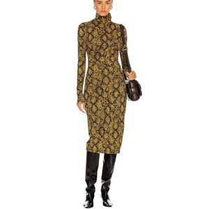 Proenza Schouler Black and Yellow Printed Turtleneck Midi Dress
